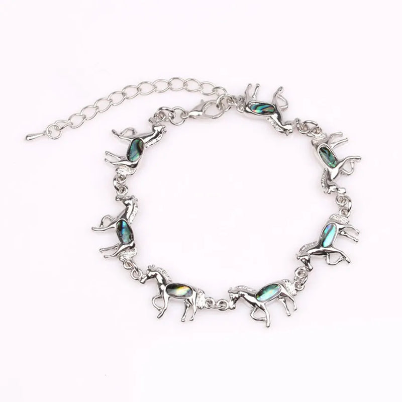 FYJS Silver Plated Abalone Shell Horse Shape Bracelet