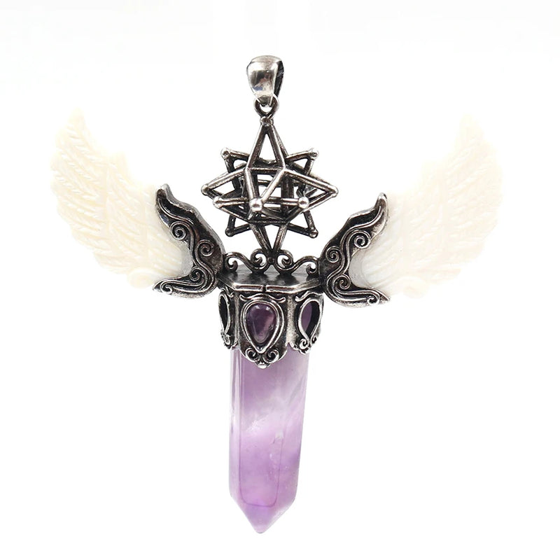 Silver Plated Amethysts Hexagon Column Pendant Antique Jewelry