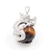 Silver Plated Dragon Tiger Eye Stone Pendant Vintage Jewelry