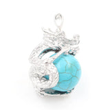 Silver Plated Dragon Tiger Eye Stone Pendant Vintage Jewelry