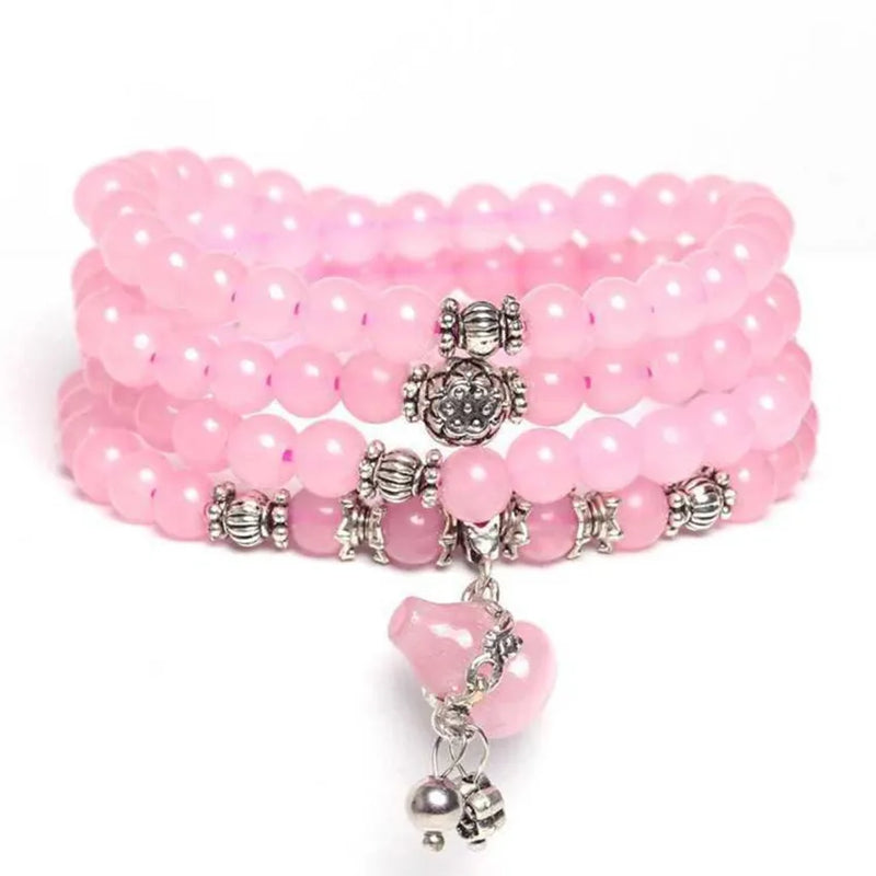 Silver Plated Gourd Connect Rose Quartz Beads Bracelet