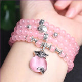 Silver Plated Gourd Connect Rose Quartz Beads Bracelet