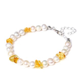 FYJS Silver Plated Crystal Connect Pearls Bracelet