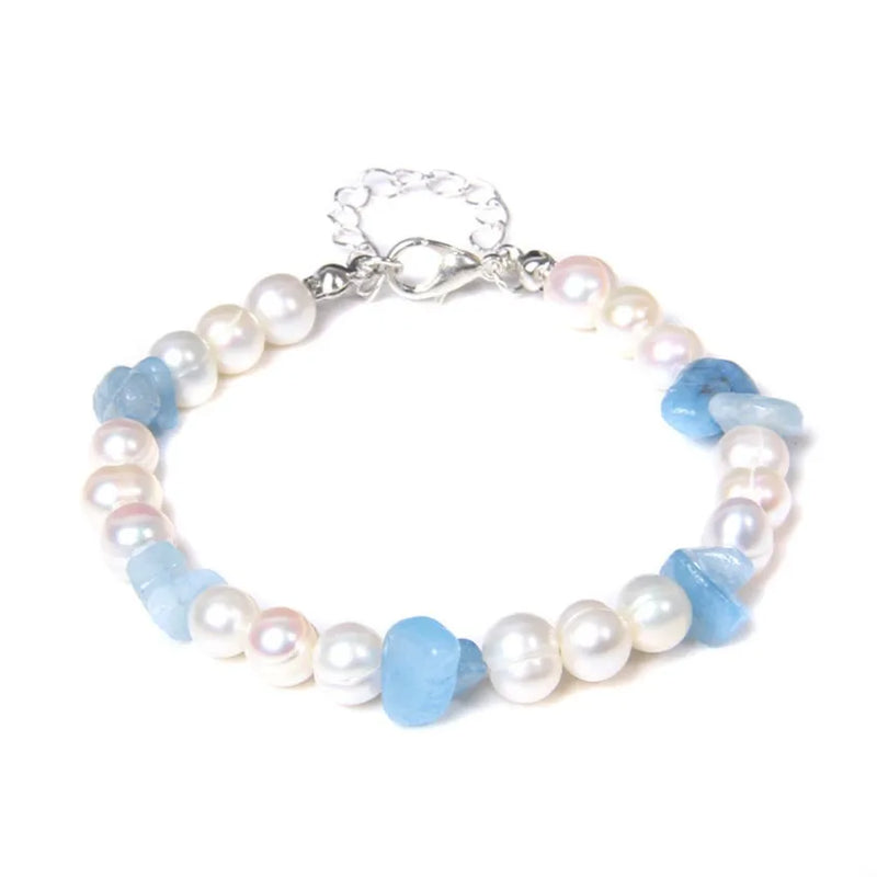 FYJS Silver Plated Crystal Connect Pearls Bracelet