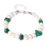 FYJS Silver Plated Crystal Connect Pearls Bracelet