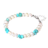 FYJS Silver Plated Crystal Connect Pearls Bracelet