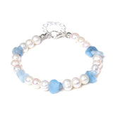 FYJS Silver Plated Crystal Connect Pearls Bracelet