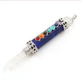 Geometric Rose Pink Quartz Pendant Lapis Lazuli Chakra Jewelry