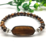 Silver Plated Tiger Eye Stone Stretch Bracelet Rose Pink Quartz Jewelry