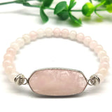 Silver Plated Tiger Eye Stone Stretch Bracelet Rose Pink Quartz Jewelry
