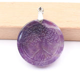 Silver Plated Round Amethysts Tree of Life Pendant Agates Jewelry