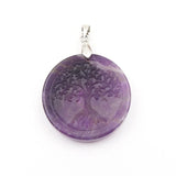 Silver Plated Round Amethysts Tree of Life Pendant Agates Jewelry