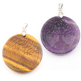 Silver Plated Round Amethysts Tree of Life Pendant Agates Jewelry