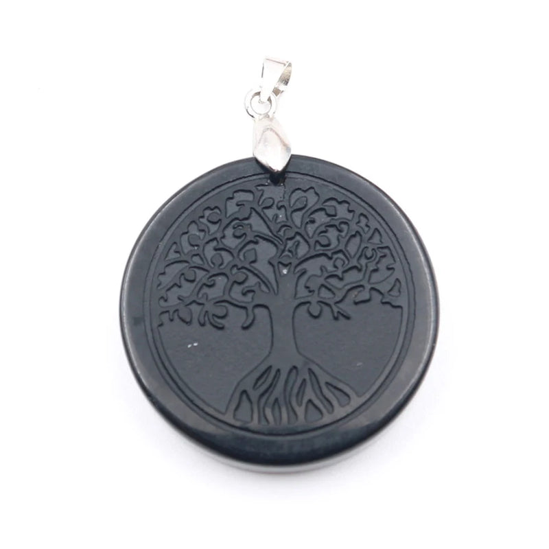 Silver Plated Round Amethysts Tree of Life Pendant Agates Jewelry