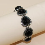 FYJS Silver Plated Love Heart Turquoises Stone Link Bracelet