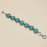 FYJS Silver Plated Love Heart Turquoises Stone Link Bracelet