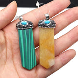 Unique Malachite Stone Pendant Sword Shape Rose Pink Quartz Jewelry