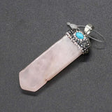 Unique Malachite Stone Pendant Sword Shape Rose Pink Quartz Jewelry