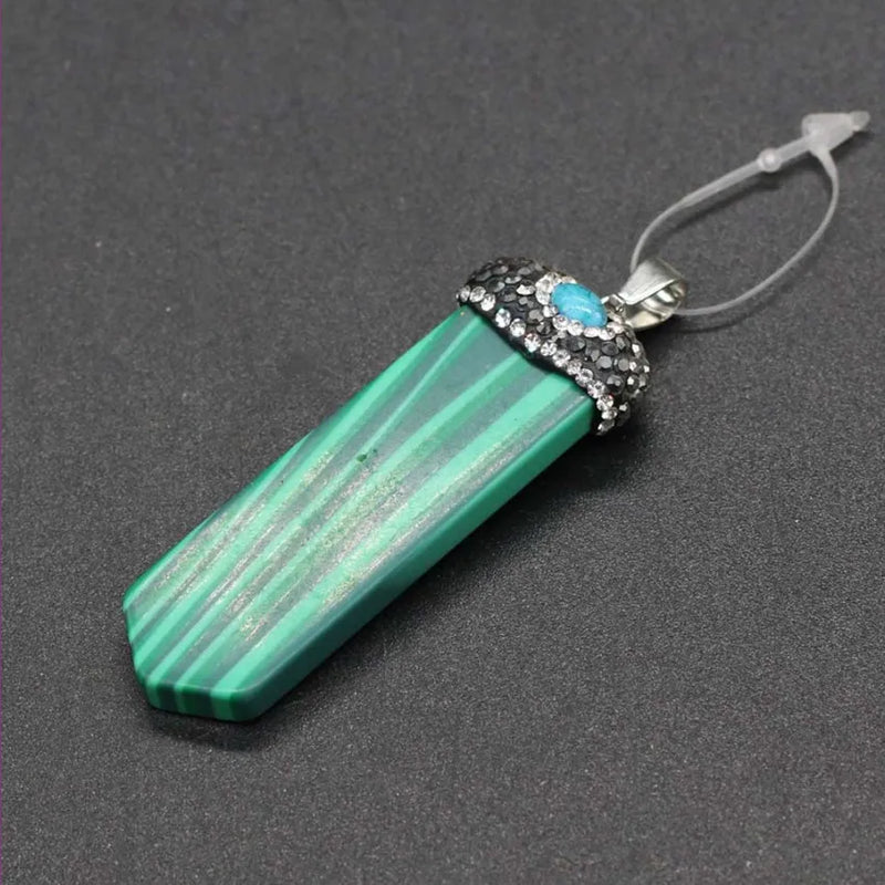 Unique Malachite Stone Pendant Sword Shape Rose Pink Quartz Jewelry