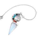 Tree of Life Hexagon Pyramid Clear Quartz Pendant Green Aventurine