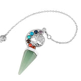 Tree of Life Hexagon Pyramid Clear Quartz Pendant Green Aventurine