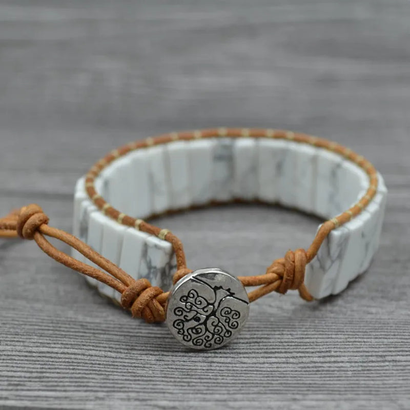 FYJS Silver Plated Tree of Life Howlite Stone Bracelet