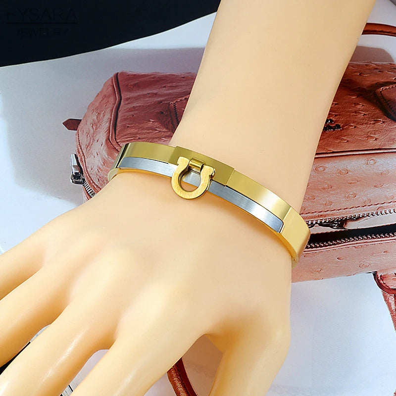 10mm Width U Bangles Silver Clasp Bracelets Stainless Steel