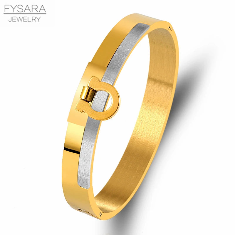 10mm Width U Bangles Silver Clasp Bracelets Stainless Steel