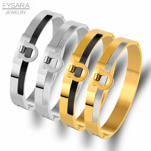 10mm Width U Bangles Silver Clasp Bracelets Stainless Steel