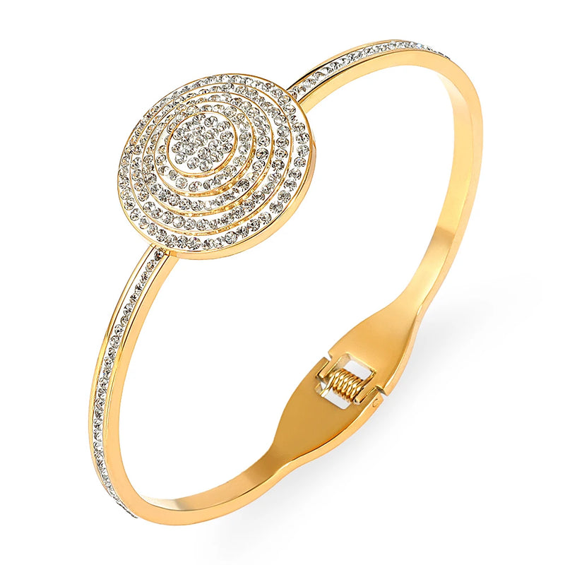 Stainless Steel Couple Roman Numerals Crystal Cuff Bracelets