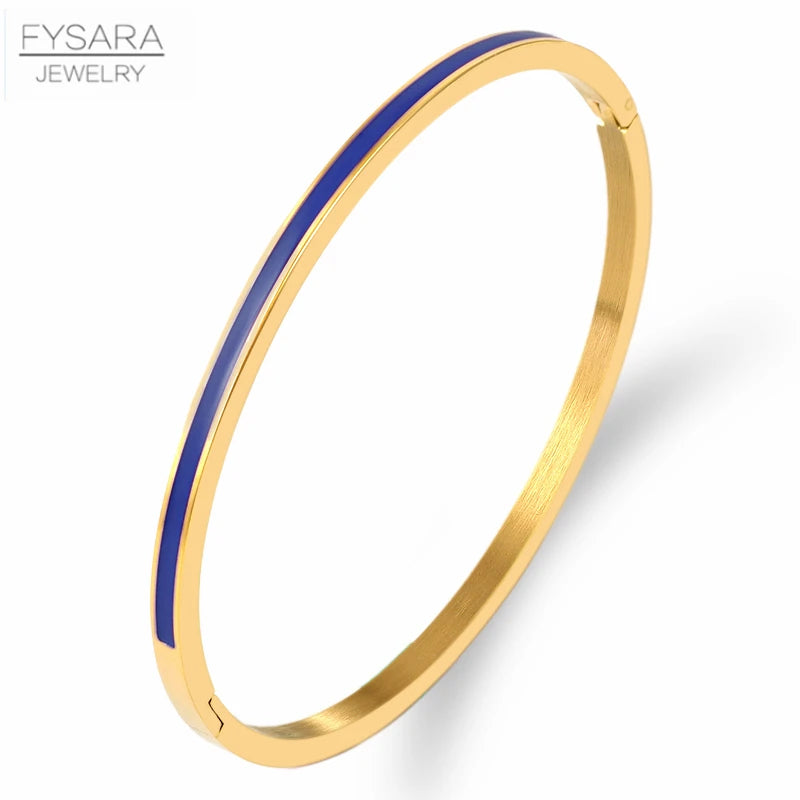 Orange Enamel Bangles Bracelets for Women Stainless Steel Jewelry