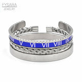 3pc Stainless Steel Speedometer Cuff Bracelets Men Sports Roman Bangles Set