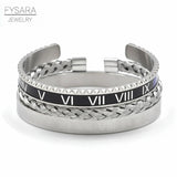 3pc Stainless Steel Speedometer Cuff Bracelets Men Sports Roman Bangles Set