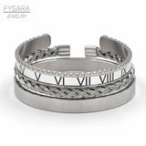 3pc Stainless Steel Speedometer Cuff Bracelets Men Sports Roman Bangles Set
