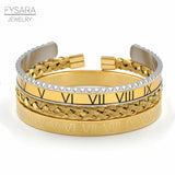 3pc Stainless Steel Speedometer Cuff Bracelets Men Sports Roman Bangles Set