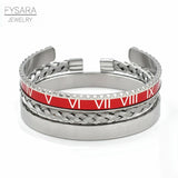 3pc Stainless Steel Speedometer Cuff Bracelets Men Sports Roman Bangles Set