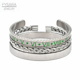 3pc Stainless Steel Speedometer Cuff Bracelets Men Sports Roman Bangles Set