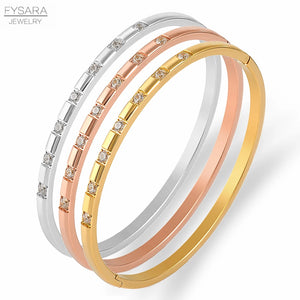 FYSARA 4mm Square CZ Crystals Bangles Titanium Steel Jewelry