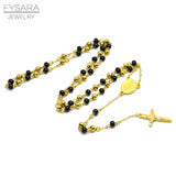 6 Tone Bead Long Necklace Religion Jesus Christ Cross Rosary Pendant