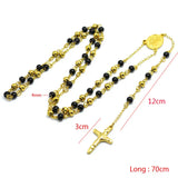 6 Tone Bead Long Necklace Religion Jesus Christ Cross Rosary Pendant
