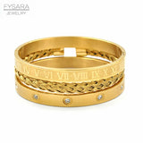 CZ Crystals Love Bangles Roman Bracelets Couple Jewelry Set