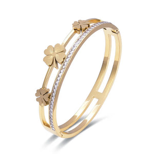 Classic Flower Zircon Bracelet Bangle For Women Rose Silver Jewelry