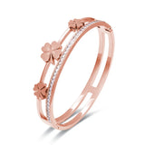 Classic Flower Zircon Bracelet Bangle For Women Rose Silver Jewelry
