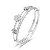 Classic Flower Zircon Bracelet Bangle For Women Rose Silver Jewelry