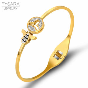 Insect Bees Cuff Bracelet Stainless Steel Famous Jewelry