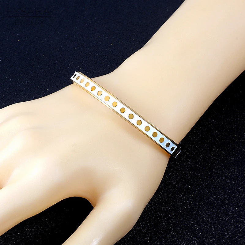 Enamel Wave Point Bangles for Women Stainless Steel Wedding Bracelets