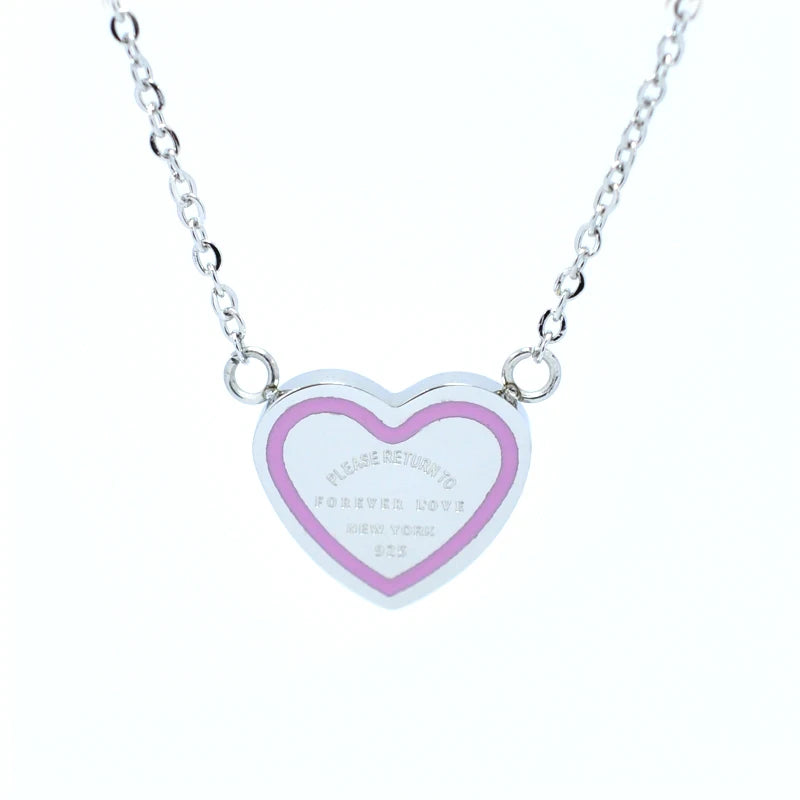 Couple FOREVER LOVE Necklace & Pendant Heart Choker Necklace Green/Pink