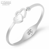 Romantic Double Heart Bangles Stainless Steel Cuff Bracelets for Women