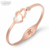 Romantic Double Heart Bangles Stainless Steel Cuff Bracelets for Women
