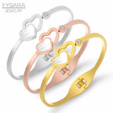 Romantic Double Heart Bangles Stainless Steel Cuff Bracelets for Women